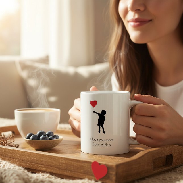 Süßes Mutter-Herz-Ballon-Kind-Silhouette  Kaffeetasse (Von Creator hochgeladen)
