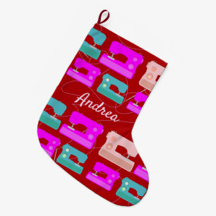 Süßes Nähmaschinen-Muster-Handarbeits-Thema Großer Weihnachtsstrumpf