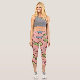 Süßes nahtloses Dinosaurier-Muster Capri Leggings
