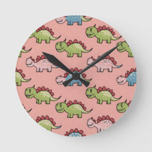 Süßes nahtloses Dinosaurier-Muster Runde Wanduhr