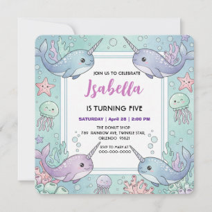 Süßes Narwal-Fisch-Muster Aquarell unter dem Meer Save The Date
