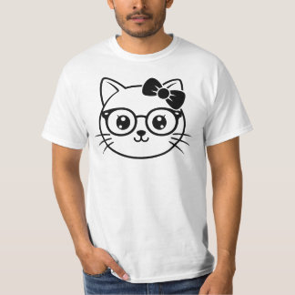Süßes nerdiges Katzen-Gesicht mit Brille und Schle T-Shirt