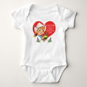 Süßes niederländisches Mädchen mit Vintage-Tulpen Baby Strampler