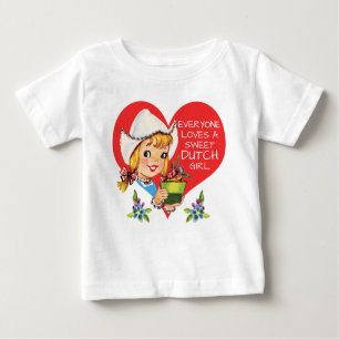 Süßes niederländisches Mädchen-Vintage Tulpen Baby T-shirt