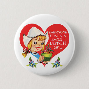 Süßes niederländisches Mädchen Vintage Tulpen Meis Button