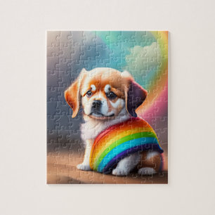 Süßes Niedliches Kleinkind mit Regenbogen Puzzle