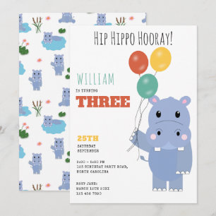 Süßes Nilpferd Hip Hippo Hurra Kindergeburtstag Einladung