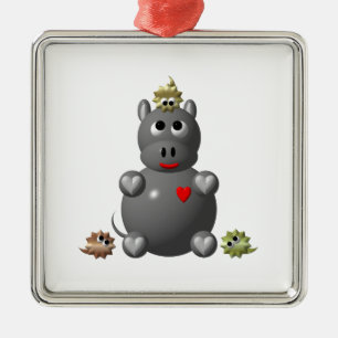 Süßes Nilpferd mit Hamstern Silbernes Ornament