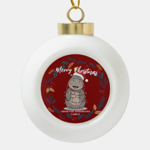 Süßes Nilpferd Weihnachtsbaum Zoo Tier Xmas Reicht Keramik Kugel-Ornament