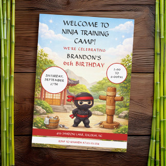 Süßes Ninja-Trainingscamp-Dojo-Garten Kindergeburt Einladung
