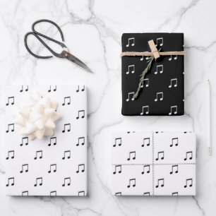 Süßes Notenmuster Schwarz-Weiß Geschenkpapier Set