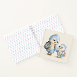 Süßes Notizbuch mit blauen Vogelfamilien-Foto