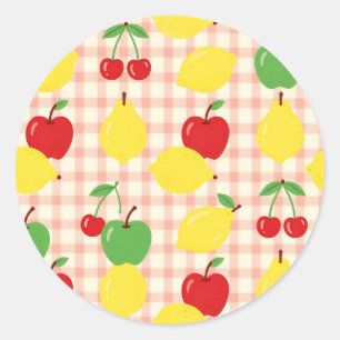 Süßes Obst-Gingham-Muster Runder Aufkleber