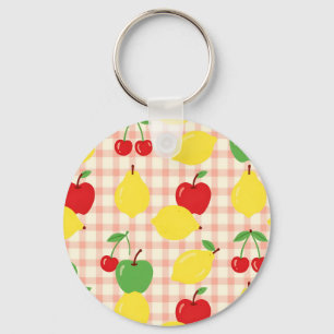 Süßes Obst-Gingham-Muster Schlüsselanhänger