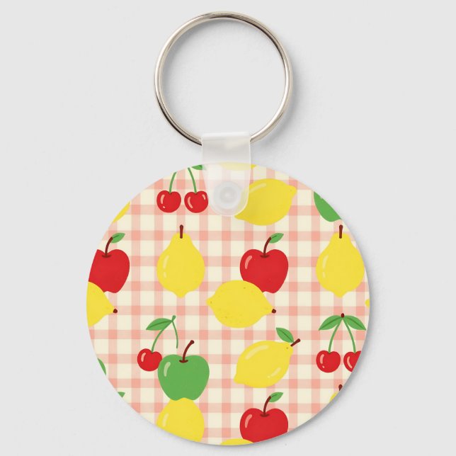 Süßes Obst-Gingham-Muster Schlüsselanhänger (Vorderseite)