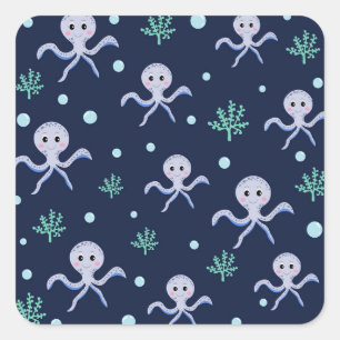 Süßes Octopus-Muster Quadratischer Aufkleber