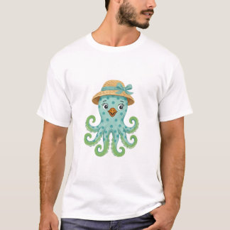 Süßes Octopus-T-Shirt mit Strohhut T-Shirt
