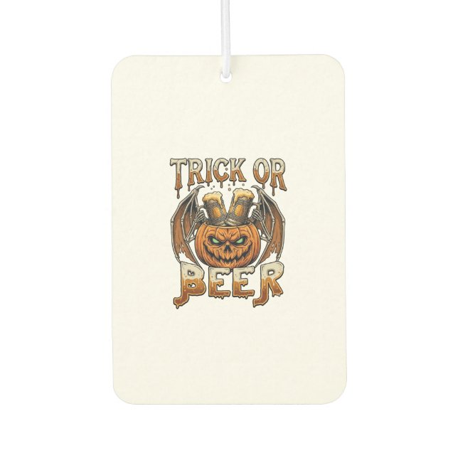 Süßes oder Bier Halloween-Kürbis-Skelett-Flügel-Ta Autolufterfrischer (Vorderseite)