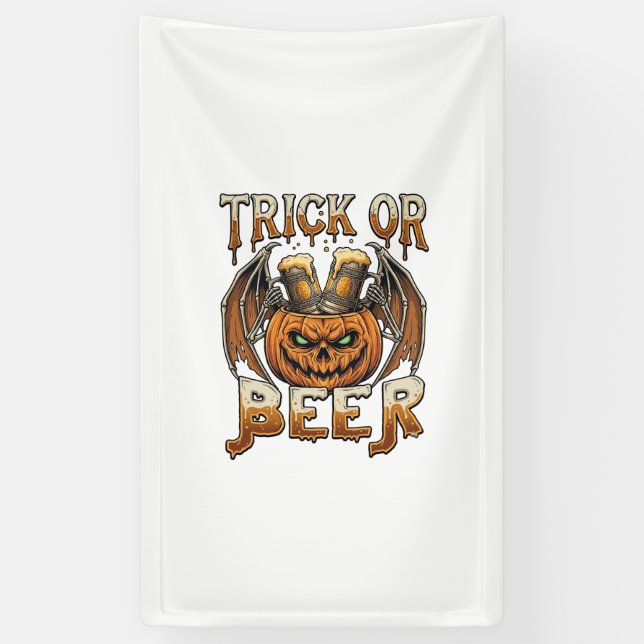 Süßes oder Bier Halloween-Kürbis-Skelett-Flügel-Ta Banner (Vertikal)