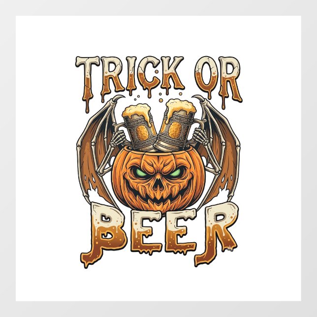 Süßes oder Bier Halloween-Kürbis-Skelett-Flügel-Ta Fensteraufkleber (Blatt)