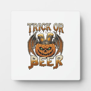 Süßes oder Bier Halloween-Kürbis-Skelett-Flügel-Ta Fotoplatte