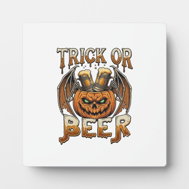 Süßes oder Bier Halloween-Kürbis-Skelett-Flügel-Ta Fotoplatte (Vorderseite)