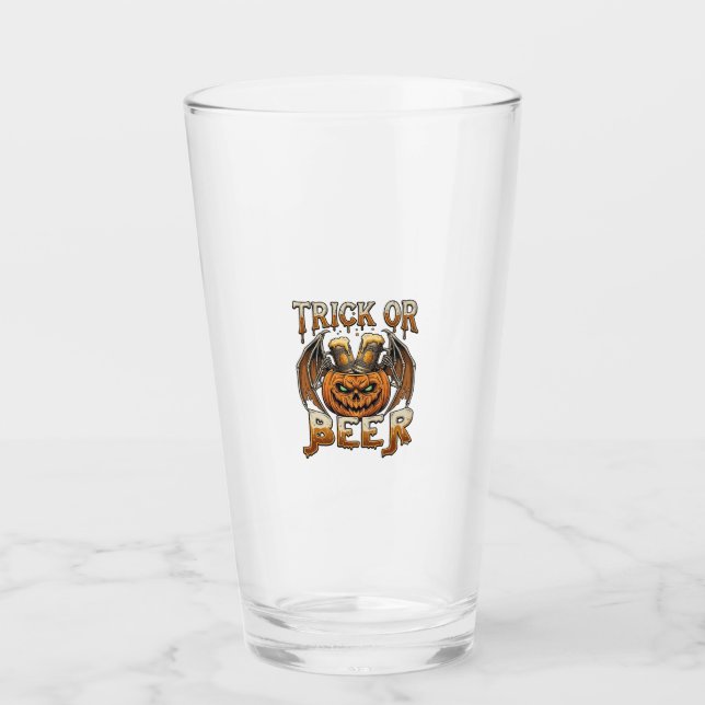 Süßes oder Bier Halloween-Kürbis-Skelett-Flügel-Ta Glas (Vorderseite)