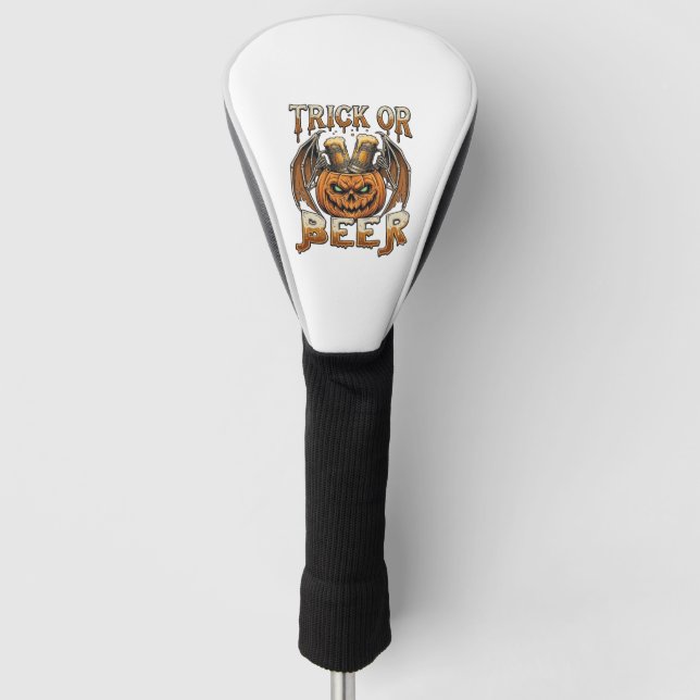 Süßes oder Bier Halloween-Kürbis-Skelett-Flügel-Ta Golf Headcover (Vorderseite)