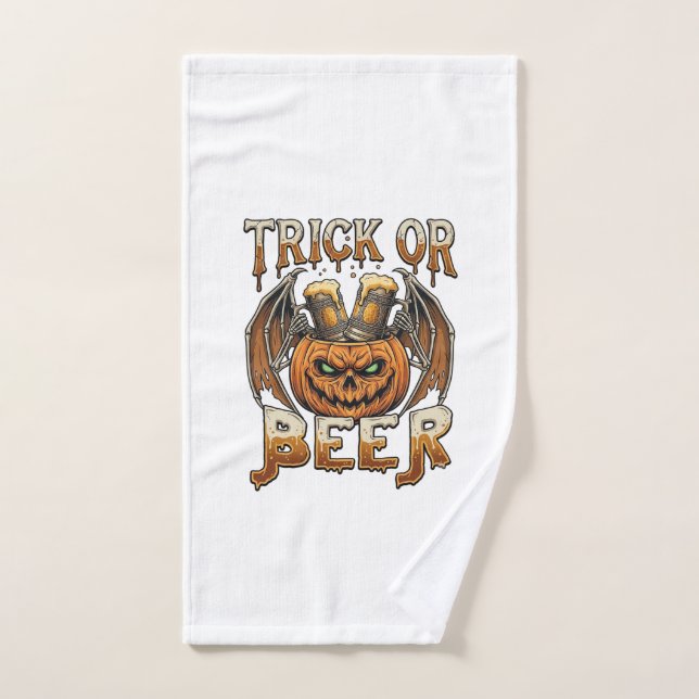 Süßes oder Bier Halloween-Kürbis-Skelett-Flügel-Ta Handtuch (Handtuch)