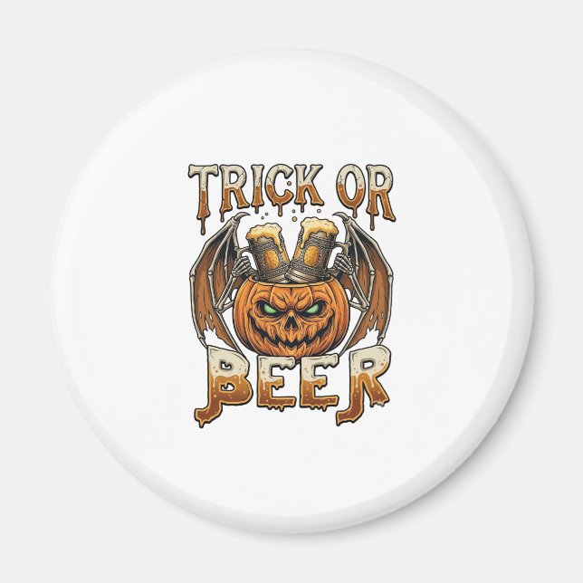 Süßes oder Bier Halloween-Kürbis-Skelett-Flügel-Ta Magnet (Vorne)