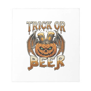 Süßes oder Bier Halloween-Kürbis-Skelett-Flügel-Ta Notizblock