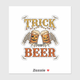 Süßes oder Bier Halloween-Kürbis-Tasse Skeletthänd Aufkleber