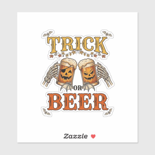 Süßes oder Bier Halloween-Kürbis-Tasse Skeletthänd Aufkleber (Blatt)