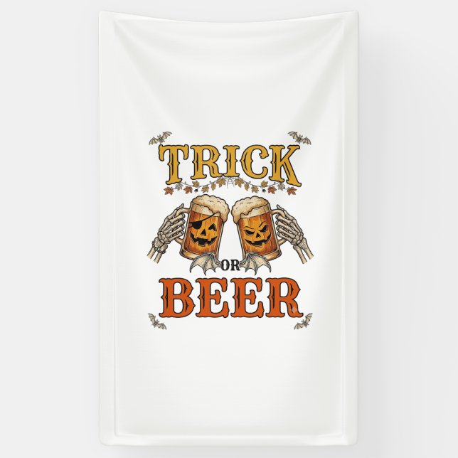 Süßes oder Bier Halloween-Kürbis-Tasse Skeletthänd Banner (Vertikal)