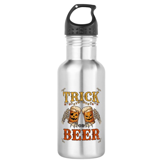 Süßes oder Bier Halloween-Kürbis-Tasse Skeletthänd Edelstahlflasche (Vorderseite)