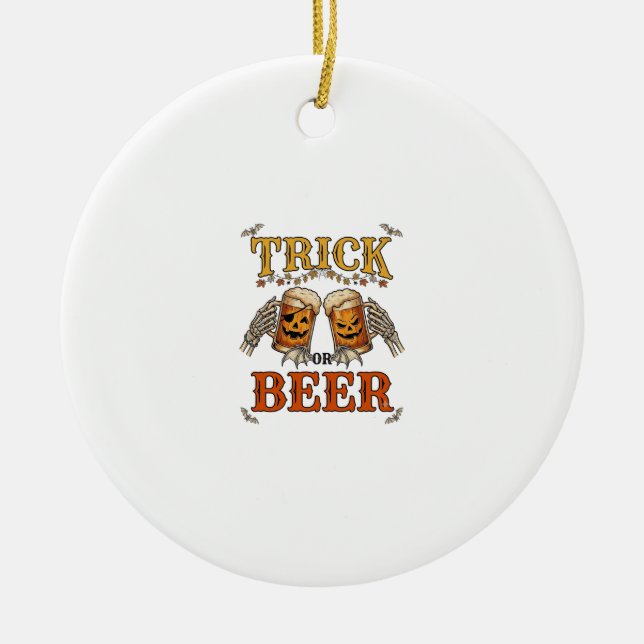 Süßes oder Bier Halloween-Kürbis-Tasse Skeletthänd Keramik Ornament (Vorne)
