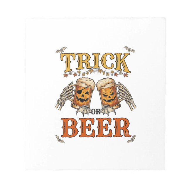 Süßes oder Bier Halloween-Kürbis-Tasse Skeletthänd Notizblock (Vorderseite)