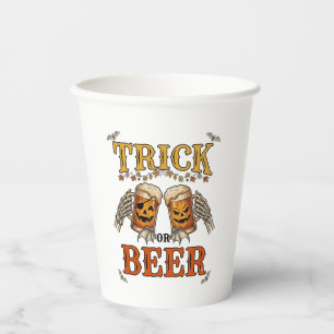 Süßes oder Bier Halloween-Kürbis-Tasse Skeletthänd Pappbecher