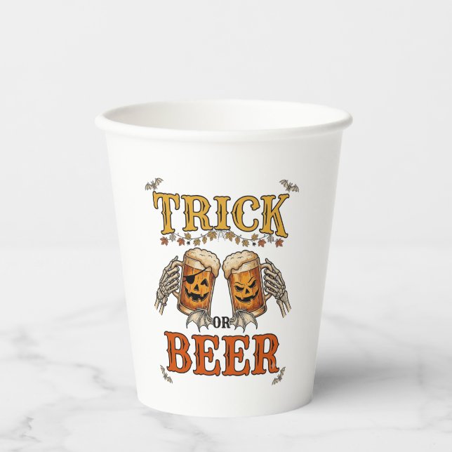 Süßes oder Bier Halloween-Kürbis-Tasse Skeletthänd Pappbecher (Vorderseite)