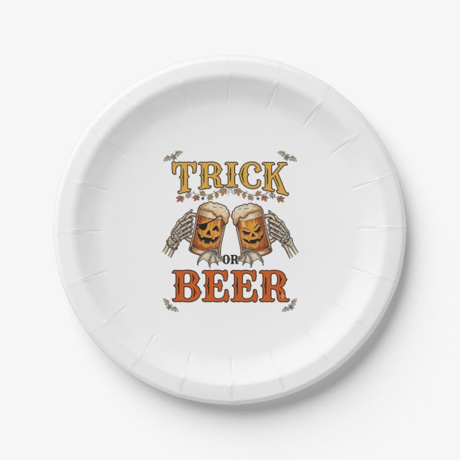 Süßes oder Bier Halloween-Kürbis-Tasse Skeletthänd Pappteller (Vorderseite)