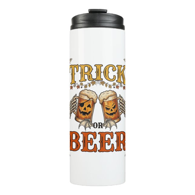 Süßes oder Bier Halloween-Kürbis-Tasse Skeletthänd Thermosbecher (Vorderseite)
