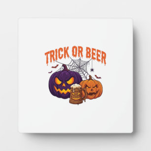 Süßes oder Bier Halloween-Kürbis-Tasse Spinnennetz Fotoplatte