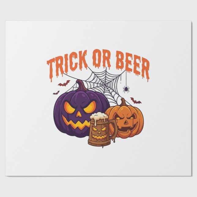 Süßes oder Bier Halloween-Kürbis-Tasse Spinnennetz Geschenkpapier (Flach)