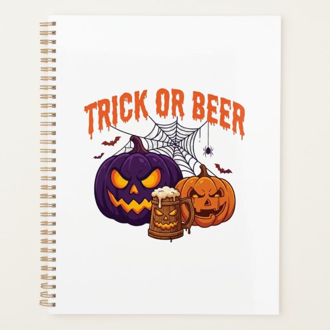 Süßes oder Bier Halloween-Kürbis-Tasse Spinnennetz Planer (Vorderseite)