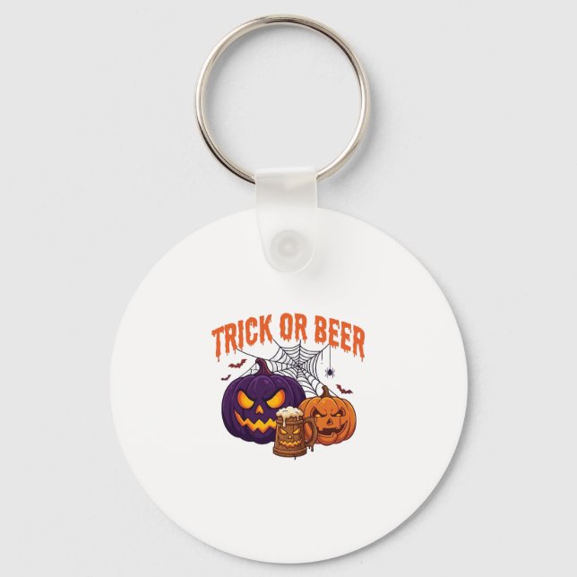 Süßes oder Bier Halloween-Kürbis-Tasse Spinnennetz Schlüsselanhänger (Vorderseite)