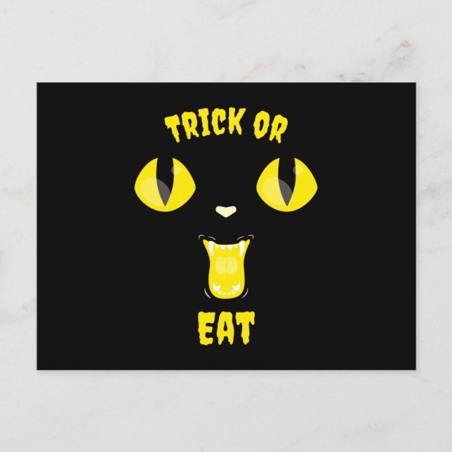 Süßes oder Essen Lustige Halloween Hungrige Katze Postkarte (Vorderseite)