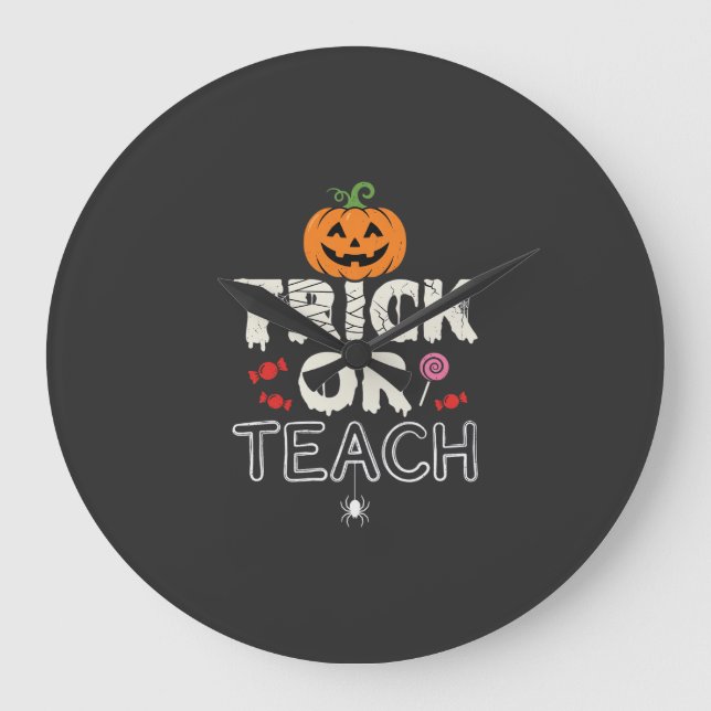 Süßes oder Lehrendes Halloween-Lehrer-Design (2)_1 Große Wanduhr (Vorderseite)