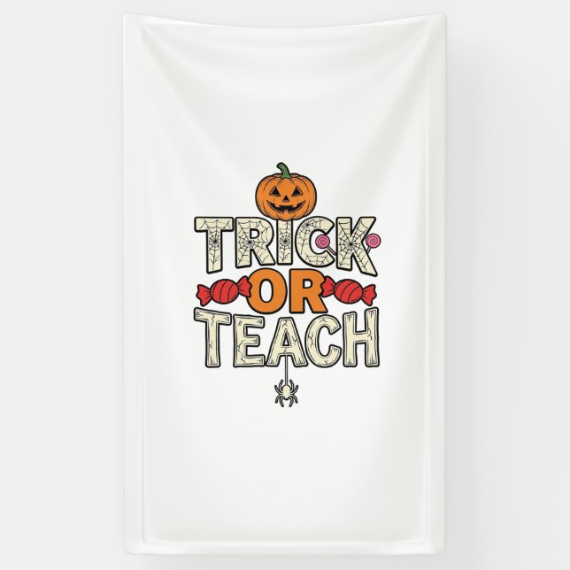 Süßes oder Lehrendes Halloween Lehrer Vintage Vekt Banner (Vertikal)