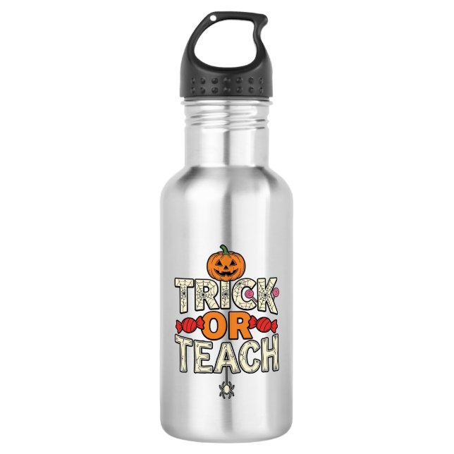 Süßes oder Lehrendes Halloween Lehrer Vintage Vekt Edelstahlflasche (Vorderseite)