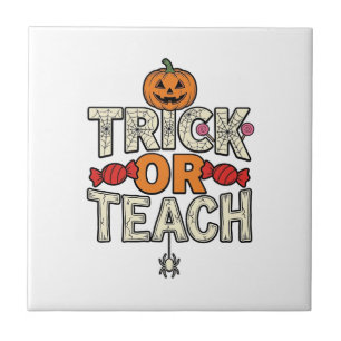 Süßes oder Lehrendes Halloween Lehrer Vintage Vekt Fliese